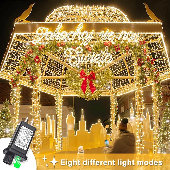 800 LED Christmas Lights Outdoor, Warm White Christmas Lights Indoor 8 Modes 262FT Clear Wire, Plug in Twinkle Fairy String Light for Outside Bedroom Wedding Xmas Tree Party Decorations