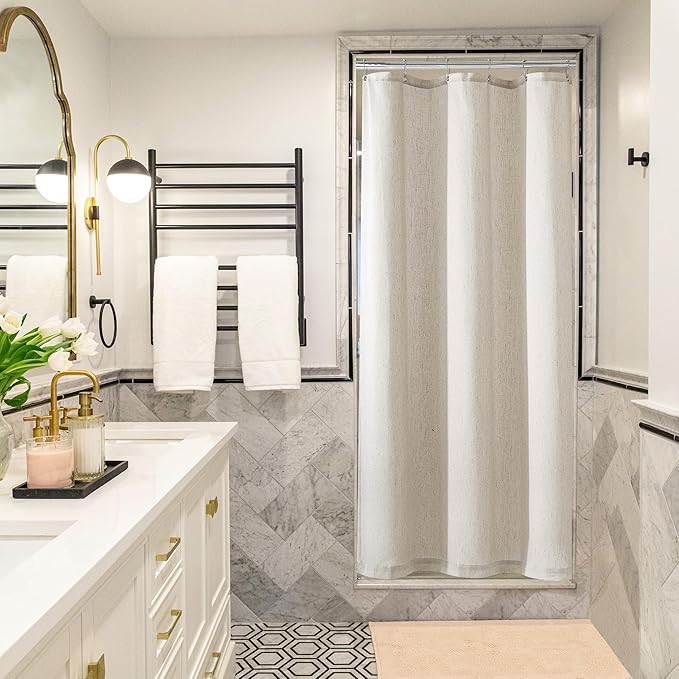 Oatmeal Linen 36x72 Shower Curtain for Shower Stall Neutral Greyish Beige Flax Linen Drapes for Bathroom Cabin Earth Tone Boho Bathroom Decor Grey Beige Bath Drapes with Hooks 36 x 72 Inch
