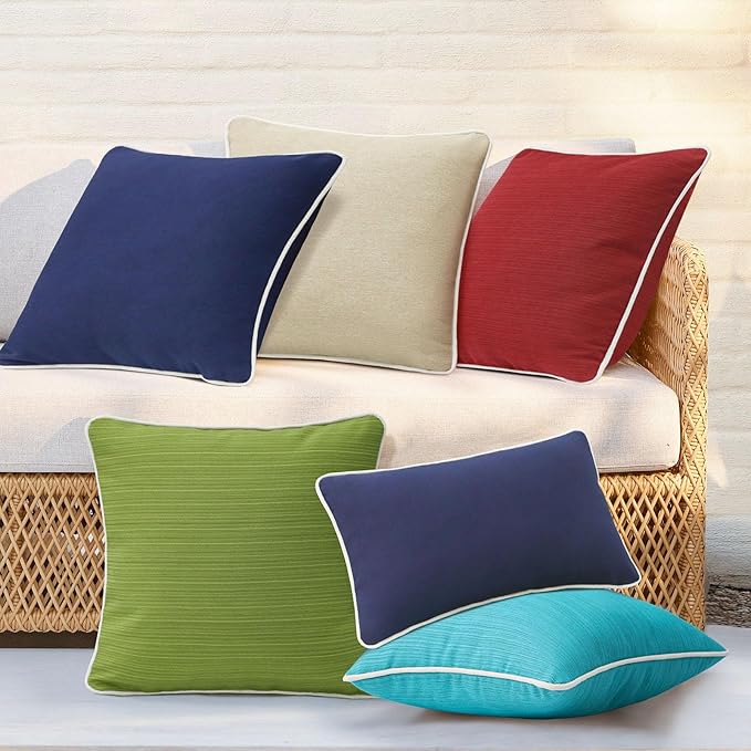 Decorative Outdoor Water Repellent Throw Pillows with Inserts, Set of 4, 20" x20" Pillows for Patio, Backyard, Bed, Couch, and Patio Furniture, Tan