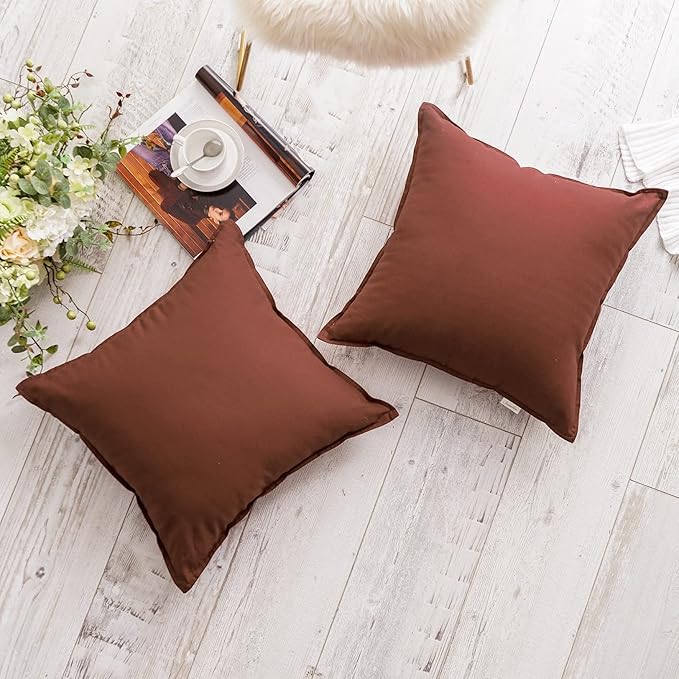 Jeanerlor Set of 2 Decorative 26"x26" Cotton Linen Chair Throw Pillow Case Green for Sofa Durable Classy, Comfortable Cushion Cover for Coffee Shop/Bar (65 x 65cm) Reddish Brown