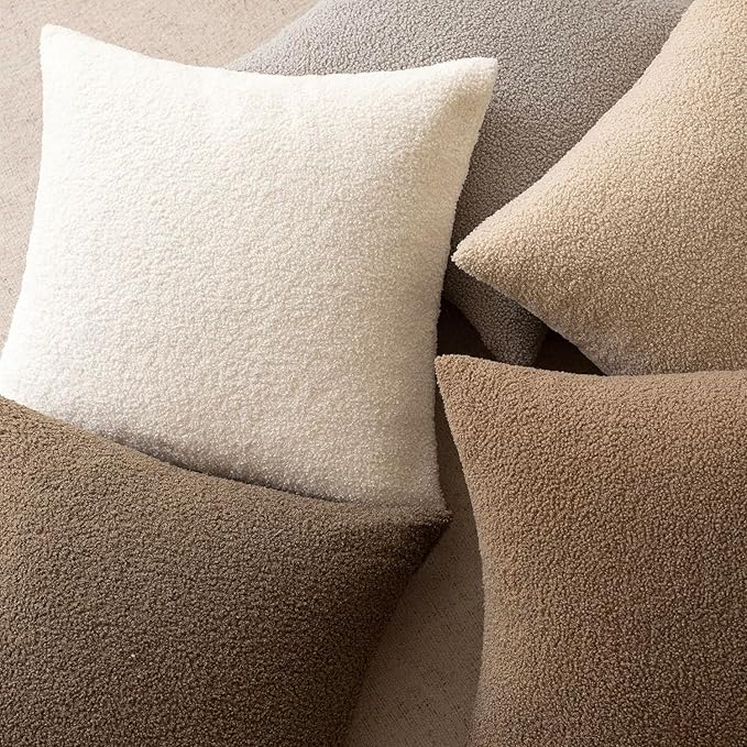 Foindtower Pack of 2, Curly Faux Fur Decorative Throw Pillow Covers Soft Neutral Plush Cushion Case with Zipper Cozy Pillowcase for Home Living Room Couch Bed Sofa 22 x 22 Inch, Cream White
