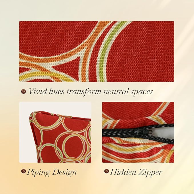 Outdoor Decorative Pillows Pack of 4, 18" x 18" Outdoor Pillow Set for Couch Bed Throw Patio Sofa, Circle Red