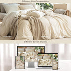 MooMee Bedding Duvet Cover Set 100% Washed Cotton Linen Like Textured Breathable Durable Soft Comfy (Heathered Almond Milk Grey, Cal King 104"x98")