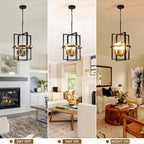 Small Black and Gold Chandelier for Dining Room, 4-Light Modern Pendant Lights Adjustable Geometric Industrial Rustic Foyer Lighting Fixtures for Entryway Living Room Kitchen Island Hallway