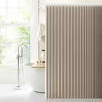 Jubilantex Folding Linen Shower Curtain for Bathroom Khaki Waterproof Shower Curtain 1 Panel with 14 Metal Grommets and 1 Tie Back for Hotel,70"x70"
