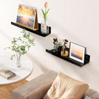 upsimples Acrylic Shelves for Wall Decor, 15" Display Shelf Perfume Organizer for Bathroom, Bedroom, Living Room, Floating Bookshelves for Kids, Black, 2 Pack