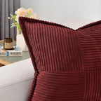 HAUSSY Burgundy Decorative Throw Pillow Covers 24x24 Inch Set of 2,Soft Solid Corduroy Striped Cushion Case,Square Euro Pillow Shams,Winter Home Decorations for Couch,Bed