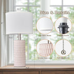 Table Lamps for Living Room Set of 2, Ceramic Table Lamps for Bedroom, 20" Modern Lamps for Night Stands, Pink