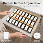 Square Spice Jars with Bamboo Wooden Lid (Pack of 24) Spice Jars with Shaker Insert and 240 Labels - Bamboo Lid Glass Container for Spice Organisation [4.3 in × 1.8 in]