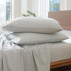 MooMee Striped Duvet Cover Set 100% Washed Cotton Linen Like Textured Breathable Durable Soft Comfy (Heathered Green Pinstripes, Queen 90"x90")