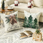 AVOIN colorlife Merry Christmas Trees Reindeer Snowflake Throw Pillow Covers, 16 x 16 Inch Xmas Red Berries Hello Winter Holiday Cushion Case Decoration for Sofa Couch Set of 4