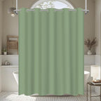 No Hook Shower Curtain, Green Modern Chevron Striped Luxury Hotel Style, Washable Waterproof Fabric for Bathroom, 15 Seconds Quick Install, 72W x 86L Inches