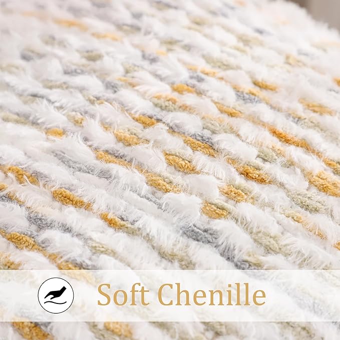 LUOYEHK Boho Throw Pillow Covers 12x20 Inch Set of 2 Chenille Tufted Pillowcase Farmhouse Neutral Lumbar Cushion Covers for Couch Sofa Bed Living Room, Yellow White