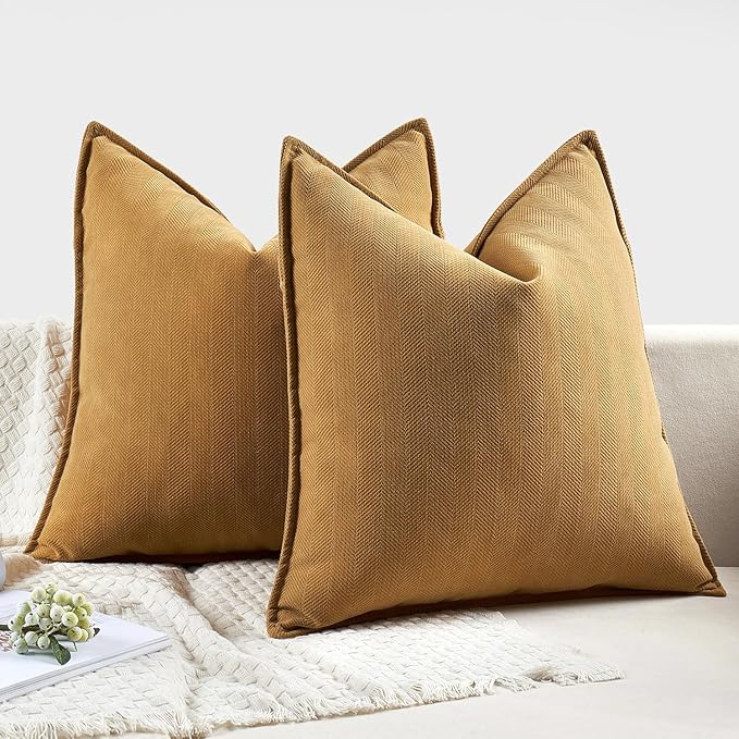 MIULEE Pack of 2 Mustard Yellow Decorative Pillow Covers 18x18 Inch Soft Chenille Luxurious Couch Throw Pillows Farmhouse Cushion Covers with Elegant Design for Sofa Bedroom Living Room Home Decor