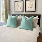 MIULEE Pack of 2 Aqua Green Decorative Pillow Covers 18x18 Inch Soft Chenille Luxurious Couch Throw Pillows Farmhouse Cushion Covers with Elegant Design for Sofa Bedroom Living Room Home Decor