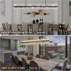 Crystal Black Rectangle Chandelier for Dining Room,L54in Dining Room Chandelier Over Table,Modern Chandelier for Dining Room,Kitchen Island, Over The Dining Table, Includes 60xG4 Bulbs