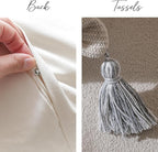 BlissBlush Gray Decorative Throw Pillow Cover 18x18 Square Boho Neutral White Accent Pillowcase Tassels Farmhouse Cushion for Couch Sofa Bedroom Living Room Home Décor (Cover ONLY, Pack of 1)
