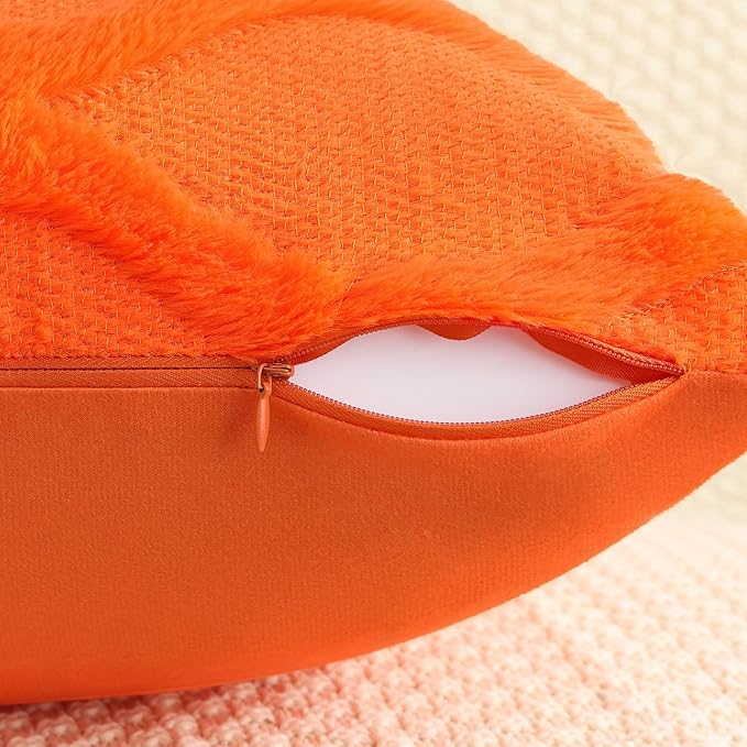 decorUhome Fall Throw Pillow Covers 26x26 Inch Set of 2, Soft Plush Faux Fur Wool Orange Couch Pillow Covers, Decorative Neutral Pillow Cases for Bed Sofa Living Room Home Decor