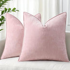 decorUhome Couch Throw Pillow Covers 20x20 Set of 2, Decorative Soft Euro Neutral Chenille Pillow Covers with Elegant Design for Sofa Bed Living Room Home Decor, Blush Pink