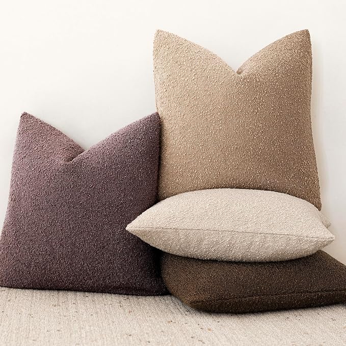 Foindtower Pack of 2 Textured Boucle Throw Pillow Covers Accent Solid Decorative Pillow Cases Cozy Woven Couch Cushion Case for Chair Sofa Bedroom Living Room Home Decor 20x20 Inch Dark Purple