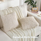 FUTEI Beige Decorative Throw Pillow Covers 18x18 Inch Set of 2,Soft Fluffy Faux Feather Texture Cushion Cases,Modern Home Luxury Decor for Couch Bed Living Room