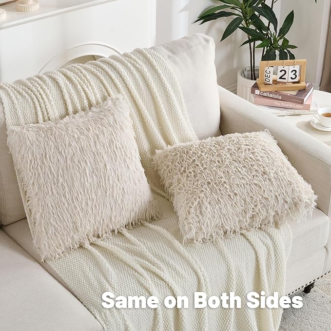 FUTEI Beige Decorative Throw Pillow Covers 26x26 Inch Set of 2,Soft Fluffy Faux Feather Texture Euro Pillow Shams,Modern Home Luxury Decor for Couch Bed Living Room