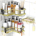 YASONIC Corner Shower Caddy Organizer, 3-Pack Self-Adhesive Rustproof Bath Shelves with Soap Holder & 4 Hooks, Large Capacity Shower Storage Rack for Bathroom Organization, Gold