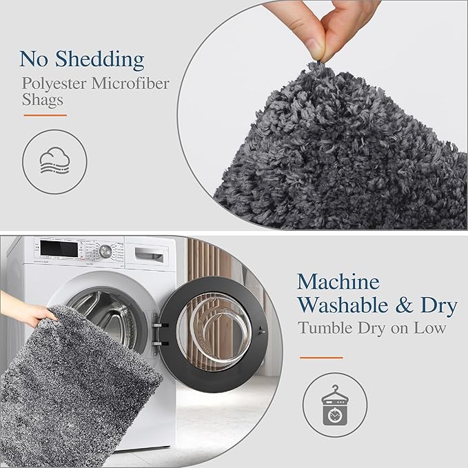 Walensee Bath Rug Non Slip Mat (20 x 32, Dark Grey) Water Absorbent Soft Microfiber Shaggy Machine Washable Thick Plush Shower Mat for Bathroom