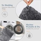 Walensee Contour Rug (20x24, Dark Grey) Non Slip Bath Mat for Bathroom - Water Absorbent Soft Microfiber Shaggy Mat, Machine Washable, U Shape