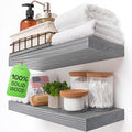 BAOBAB WORKSHOP Wood Floating Shelves for Wall - Rustic Shelf 16 inch - Grey Bathroom Shelves - Solid Wood Shelves for Wall for Bedroom Kitchen Living Room - Gray Finish, 16″ W × 6.7″ D, Set of 2