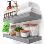 BAOBAB WORKSHOP Wood Floating Shelves for Wall - Rustic Shelf 16 inch - Grey Bathroom Shelves - Solid Wood Shelves for Wall for Bedroom Kitchen Living Room - Gray Finish, 16″ W × 6.7″ D, Set of 2