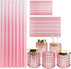 Bathroom Sets with Shower Curtain and Rugs and Accessories, Glass Bathroom Accessories Set Pink Bathroom Set Bathroom Sets, Pink Bath Mat and Diamond Soap Dispenser for Bathroom Decor