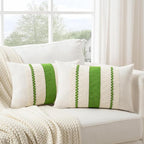 Fancy Homi Set of 2 Boho Lime Green Lumbar Decorative Throw Pillow Cover 12x20 Inch for Couch Bed Sofa Chair, Modern Organic Farmhouse Home Decor, Soft Cotton Cute Accent Rectangle Cushion Case