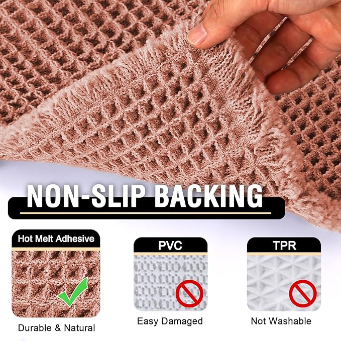 H.VERSAILTEX Upgraded Waffle Runner Rug Super Absorbent Bathroom Mat Non Slip Bath Rug for Bathroom Floor Machine Washable Dry Fast, Soft Pink, 24" x 72"