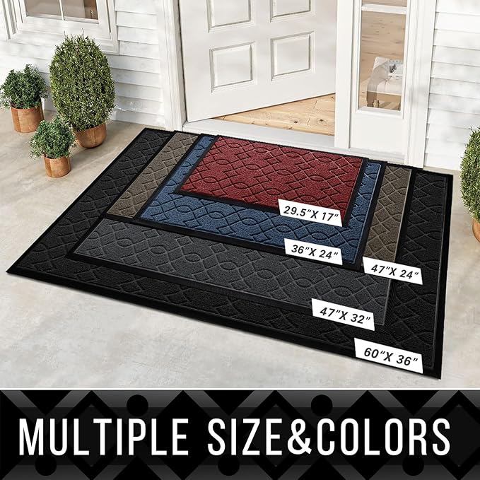 Yimobra Outdoor Mats for Front Door 29.5x17, All-Season Waterproof Doormat Outdoor Entrance, Heavy Duty Non-Slip Outside Door Mat for Garage Patio Proch Entryway Indoor, Blue