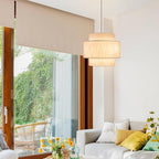 Pendant Lights with Beige Linen Drum Shade Chandelier Hanging Light Fixture 19.7" Pendant Lights Kitchen Island, Large Drum Pendant Light Fixtures 3-Tier Kitchen Chandelier for Entryway Living Room