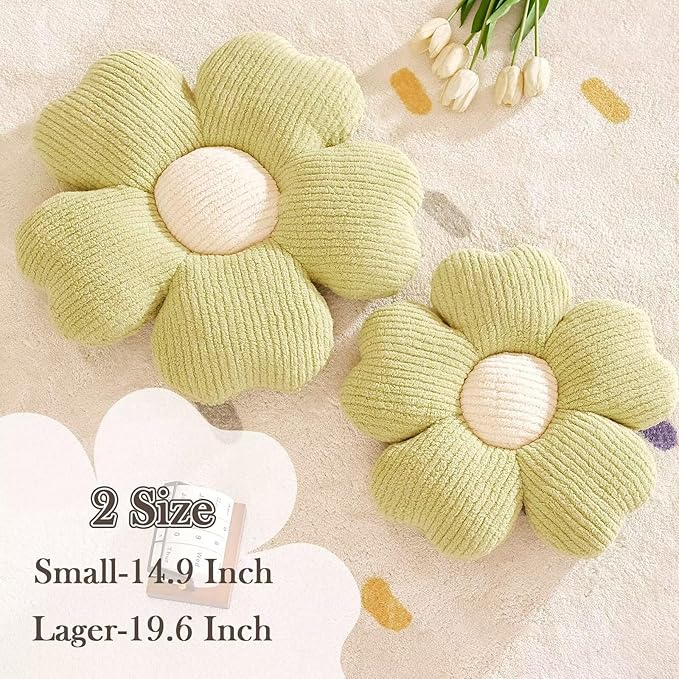 Flower Throw Pillow, Cute Flower Shaped Pillow Decorative Throw Pillow for Bed Couch, Soft Daisy Pillows Floor Seating Cushion Cushions (19.6 Inch Light Green)