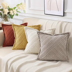 decorUhome Decorative Mustard Yellow Fall Throw Pillow Covers 22x22 Set of 2 with Splicing, Boho Soft Neutral Corduroy Broadside Twill Pillow Covers for Couch Bed Sofa Living Room