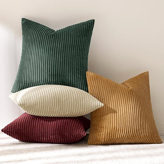 MIULEE Boho Farmhouse Christmas Red Throw Pillow Covers 18x18 Inch Set of 4 Mordern Nordic Cushion Covers Soft Corduroy Home Decor for Couch Bed Sofa Living Room