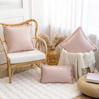 Throw Pillow Covers 20x20 Set of 2 Striped Fringe Pillow Cover Farmhouse Cushion Covers with Tassel Neutral Boho Pillows Decorative Square Pillowcase for Couch Sofa Bed, Red