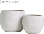 Olly & Rose Barcelona Ceramic Plant Pot Set 2 - White Flower Pots - Indoor & Outdoor Planters (White)