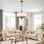 Drum Chandelier, 17.71” Farmhouse Chandeliers for Dining Room 4-Light with White Linen Drum Shade, Adjustable Height Round Chandelier Hanging Light for Kitchen Living Room Bedroom, UL-Listed