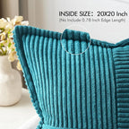 MIULEE Decorative Throw Pillow Covers for Couch Bed Livingroom 20x20 Inch Set of 2 Teal Blue Boho Accent Throw Pllows Broadside Striped Patchwork Soft Corduroy Summer Coastal Pillowcases