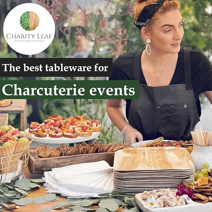 Charity Leaf Disposable Palm Leaf 14" Round Trays (100 pieces) Bamboo Like Serving Platters, Disposable Boards, Eco-Friendly Dinnerware For Weddings, Catering, Events