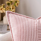 MIULEE Decorative Throw Pillow Covers for Couch Bed Livingroom 16x16 Inch Set of 2 Pink Boho Accent Throw Pllows Broadside Striped Patchwork Soft Corduroy Pillowcases