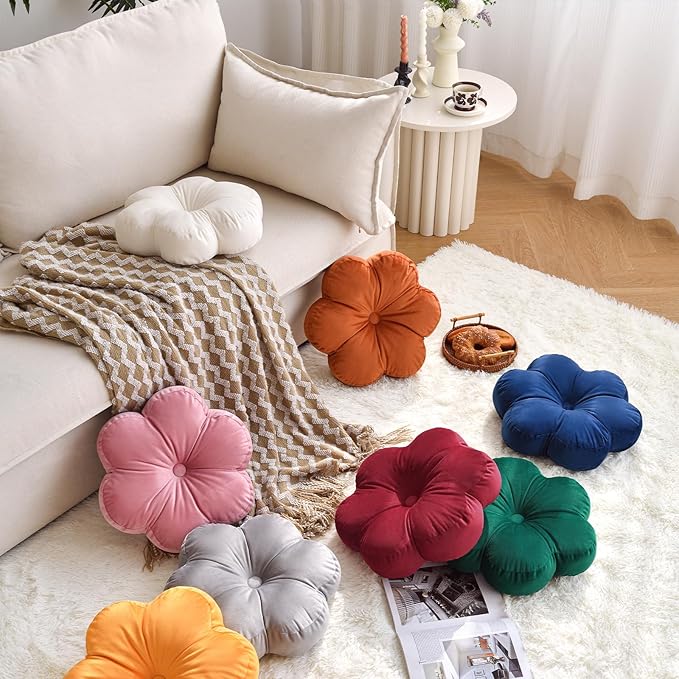 Xuyier Flower Pillow, Flower Shaped Pillow with Velvet for Couch Bed Chair Sofa, Home Decor Floor Seating Cushion Cute Throw Pillows for Living Room Bedroom (15 Inches, Ginger Yellow)