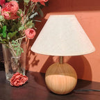Table Lamp for Living Room,Wood Base Flaxen Fabric Shade Desk Lamp for Bedroom,Small Décor Ambient Bedside Lamps for Night Stands,LED Bulb (not Included)