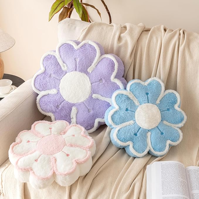 Flower Shaped Decorative Throw Pillow Cushion for Bed Couch, Cute Flower Plush Throw Pillows Home Decor Floor Pillow Seating Cushions (Lavender Purple, 13.7 Inches)