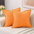HAUSSY Orange Throw Pillow Covers 14x14 Inch Set of 2,Soft Solid Corduroy Striped/Wide Bordered,Square Decorative Cushion Case,Winter Home Decorations for Couch,Bed