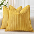 decorUhome Corduroy Mustard Yellow Throw Pillow Covers 20x20 Set of 2 Decorative Soft Boho Farmhouse Euro Couch Pillow Covers for Living Room Bed Sofa Broadside Striped Pillow Cases